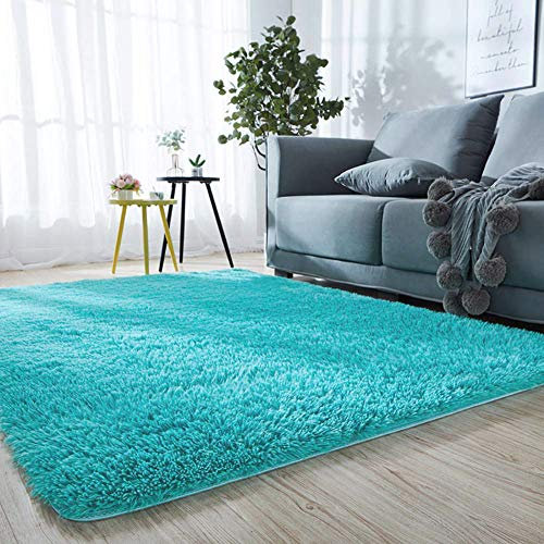 AMCER Teppiche Wohnzimmer Hochflor, Hochwertig Pflegeleicht, Webteppich für Wohnzimmer Schlafzimmer Sofa - Blau, 180x260 cm