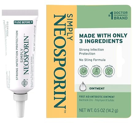 Neosporin Simply Formula 3-Ingredient First Aid Antibiotic Ointment and Wound Care Treatment with Bacitracin Zinc and Polymyxin B Sulfate, Preservative-, Paraben- and Neomycin-Free, 0.5 oz