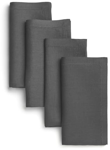 D'Moksha Homes Servietten, 100 % reines Leinen, Hohlsaum, natürlicher Stoff, europäischer Flachs, Stoffserviette, maschinenwaschbar, handgefertigt, tolle Geschenkidee, 4 Stück, 50,8 x cm, Anthrazit