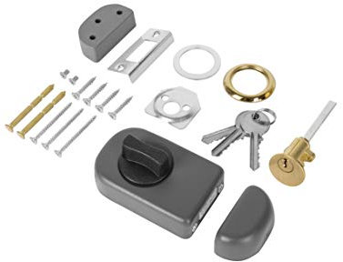ADGO Ergo Serratura Supplementare per Porta, con Bottone, Inserto Rotondo e 3 Chiavi, Meccanismo in Acciaio, Cilindro Esterno, Serratura a Cassetta (60 mm, Grafite)