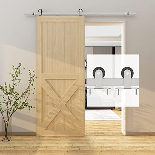 BARNSMITH Satin Nickel Sliding Barn Door Track Kit Ceiling Mount Steel Small Roller Hanger Closet Door Kit, 6.6FT/200CM
