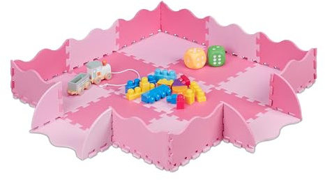 Relaxdays Puzzlematte 25-teilig, Eva Schaumstoff, schadstofffrei, 0,77 m², Spielmatte mit Rand, Kindermatte, rosa-pink