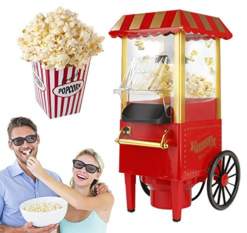 Willonin Machine à Pop-corn de Voiture Classique, Machine à Pop-corn Rétro Air Sans Huile Rouge UE