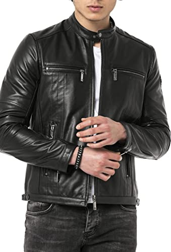 Redbridge Veste en cuir véritable pour homme - Veste mi-saison - Veste de motard - Veste de loisirs, Noir , L
