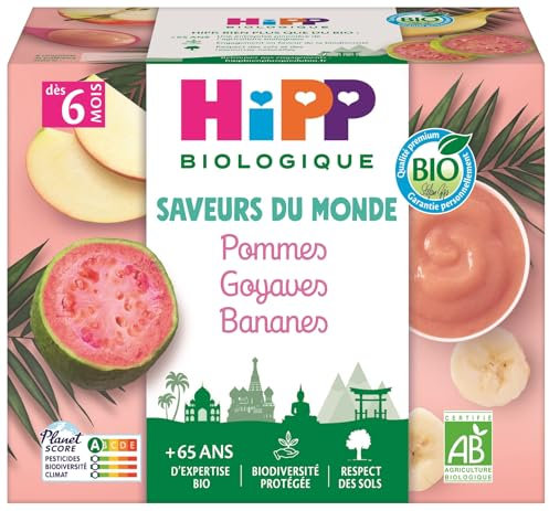 HiPP - Saveurs du Monde - Pommes Goyaves Bananes Coupelles - 4x100g