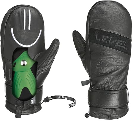 Level Phantom Ski & Snowboard Mittens – Waterproof Goat Leather, Biomex Wrist Protection, Membra‑Therm Plus Waterproof Insert, Under‑Cuff Fit, Shock‑Absorber Palm, Warmth 3000 – Black, 7 - S