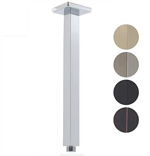 Drettyer Bras de douche à montage au plafond avec bride 50,8 cm carré droit rallonge tuyau d'extension de rechange, long bras de douche pour pommeau de douche fixe à pluie ou plafond haut, chromé
