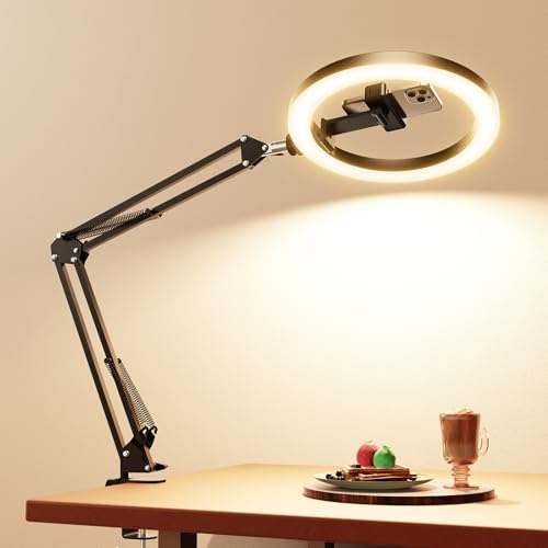Upgrade Ring Light Overhead Camera Phone Mount for Desk, Evershop 10” Selfie Light with Stand Tripod for iPhone, Light with Phone Holder for Video Recording,Zoom Meeting,Live Streaming Tiktok,YouTube