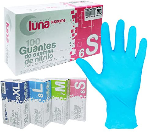 DEPALMERA Pharma✙ Guantes de Nitrilo Azul, 100 uds/caja Ambidiestro, Guante Nitrilo Desechables sin Polvo, Guantes Libre de Látex Talla (S)