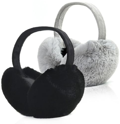 Unning 2 Pièces Cache Oreilles Femme Homme Unisexe Pliable Pelucheux L'hiver Cache-oreilles Mignon Fausse Fourrure Chauffe-oreille Extérieur Couvre Oreilles Earmuffs