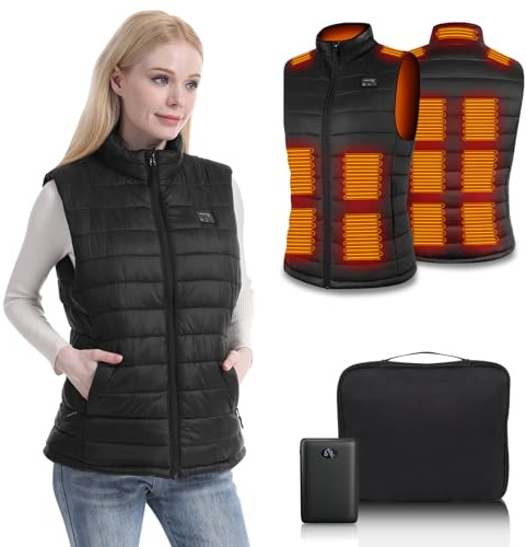 Rtdep Heated Gilet for Women, Heated Vest with 15 Heating Zones Winter Heated Body Warmer with Battery Pack, Women's Heating Jacket Electric Vest Outerwear(XL)