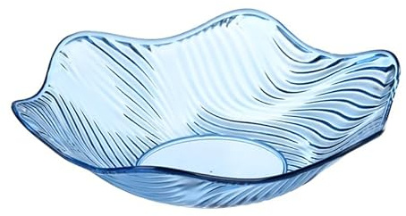 soulnioi Obstteller, Kristall-Servierschalenplatte, klare Salatschüssel, Snack-Dessertteller, Blumenform, gewellter Rand, Hochzeits-Süßigkeitenteller, dekoratives Tablett für Zuhause, Büro, Blau