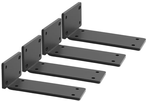 Mooche 4 Stück Schwebende Regalhalterungen 13cm Schwarz Winkel Metall | Winkel Metall mit Geboht,Regalhalterung Tragkraft 70 KG,90 Grad Schwerlastträger Unterstützung für Wandanbringung DIY