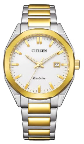 Citizen Eco-Drive Herrenuhr Edelstahl, Weiß, 38 mm, BM7624-82A | Eco-Drive Solar, Keine Batterie Nötig, Kristallglas, 10 bar Wasserdicht, 180 Tage Gangreserve, Datum, Edelstahlband