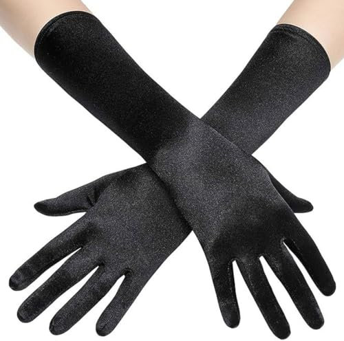 HZAOPZE Elegante Damenhandschuhe, Schwarz, Polyester, Medium (fits most hands), Damen, Handschuhe, 38 cm lang, Elastisch, Klassisches Design, Perfekt für Karneval, Maskeraden, Retro-Bälle uvm.
