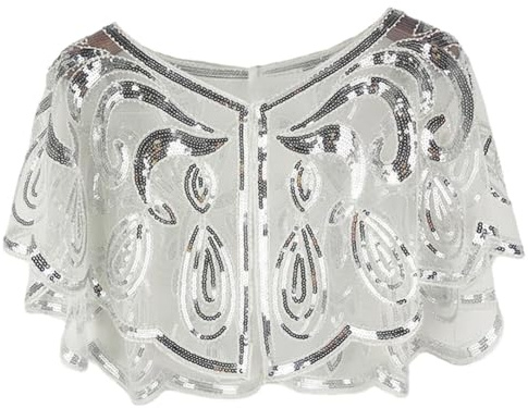 ISAKEN Damen 1920er Jahre Gatsby Schal Bolero Pailletten Cape Retro Achselzucken Wrap Bedeckung für Abendkleid 20er Jahre Stil Gatsby Kostüm Accessoires