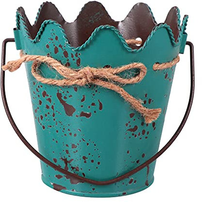 Mipcase 1pc Vintage Wavy Edge Iron Flower Pot with Handle Rustic Home Decoration Bucket for Indoor Plants Compact and Easy to Clean for Floral Arrangements and Storage