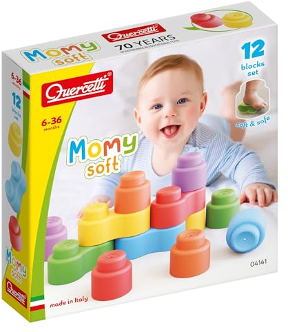Quercetti MOMY Soft, Costruzioni Morbide 12 Pezzi, Giochi Bambini 6 Mesi e 3 Anni, Gioco Educativo 6-36 Mesi, Regalo Bimbo 1 Anno, Giocattoli Bambino 2 Anni, Made in Italy