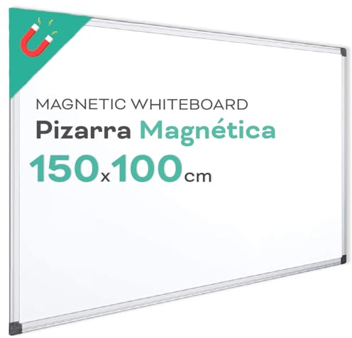 Pizarra Magnética Blanca, Pizarra Marco de Aluminio, Superficie Lisa Fácil de Borrar, Pizarra para Tomar Notas, Dibujar, Enseñar u Organizar, Herramienta para Oficina y Escuela - Ofituria (150x100)