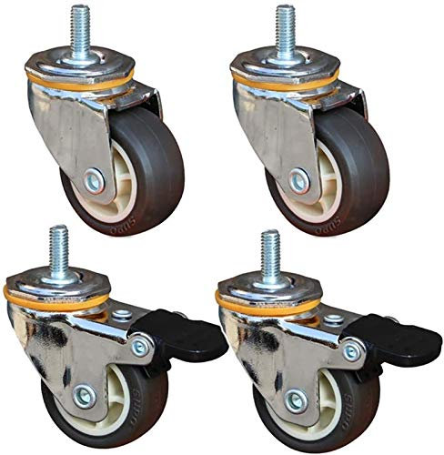 VNNHGB 1,5-Zoll-Möbelrollen, 40 mm, M6 × 15 mm Gewinde, leise Räder, Gummirollen mit Bremse, universelle Lenkrollen, Transportrollen für Blumenständer, Stühle, Babybett, 4 Stück –