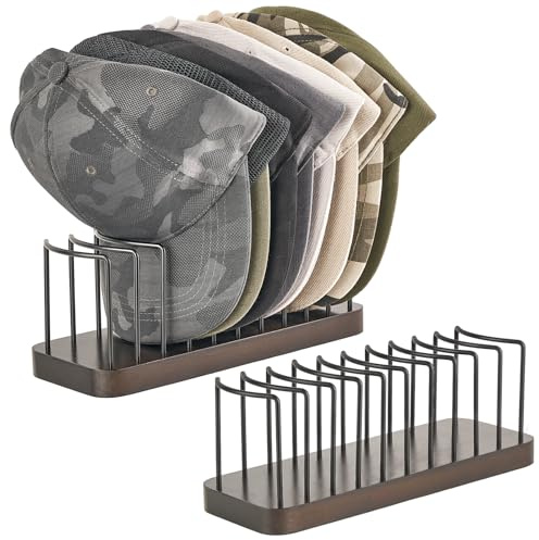 Mkono Hat Organizer for Baseball Caps, Set of 2 Hat Holder for 20 Baseball Caps, Tabletop Hat Rack Stand Hat Storage Display Baseball Cap Organizer for Desk Closet Shelf Dresser