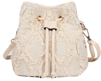 Damen Lässiger Stil Mini-Beuteltasche aus Jeansstoff Schultertasche Umhängetasche Große Tragetaschen Leicht Reise-Clutches im Retro-Stil Kleine Shopper-Handtasche Weiß