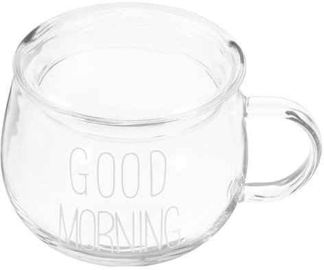Luxshiny Glas-Müslischale „Good Morning“ Klare Haferflockenschale Glastasse Klare Kaffeetasse für Frühstücksflocken Milch Overnight Oats Getränke Joghurt 360 Ml Weißer Buchstabe