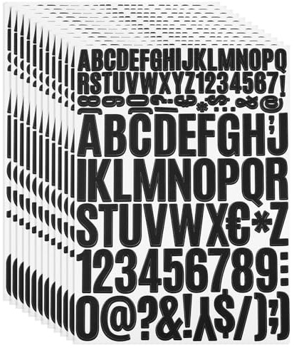 PATIKIL Vinyl Buchstaben Zahlen Aufkleber Set, 1224 Stück 12 Blätter Selbstklebende Aufkleber für Briefkastenschild Adresse DIY Bastelkarten (Schwarz)