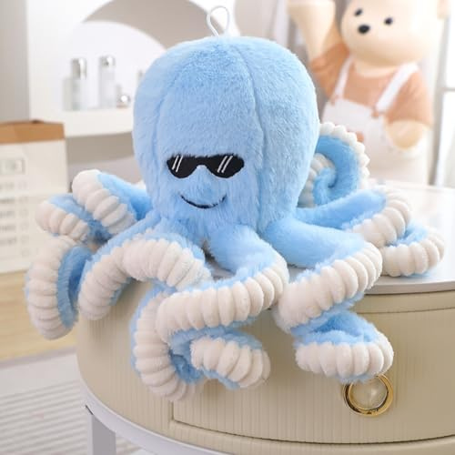 Champracer 40cm Oktopus Plüsch Stofftier realistisches Tintenfisch Kuscheltier, Kreative Octopus Plüschtiere, Wende Oktopus, Geburtstag Dekorationen (blau)