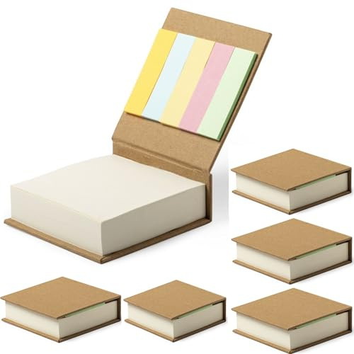 6er Set Haftnotizen Minibücher Megapack 2 Formate mit jeweils 200 Klebezetteln 7,5 cm x 8 cm und je 125 Markierer 1,5 cm x 5 cm im Recycling Karton insgesamt 1950 Stück