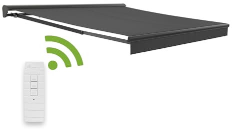 Elektrische Kassettenmarkise 'Expert' Gelenkarmmarkise Markise Sonnenschutz, komplett vormontiert mit Fernbedienung und Wind-Sonnen-Sensor, Größe 3 x 2.5 m, anthrazit