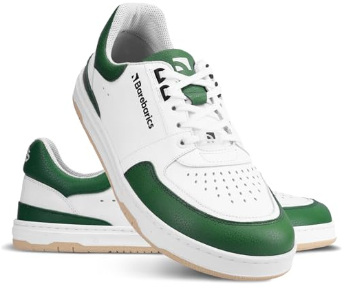 Barebarics Barfuß Sneakers für Herren und Damen Wave │ Leder │ Weiß & Dunkelgrün Sneaker 41, Barfußschuhe 36-47 │ Weiße und grüne Barfuß Barefoot Shoes - Sneakers for Men and Women