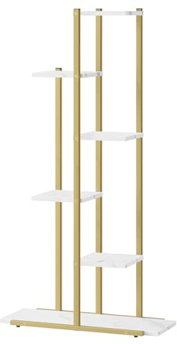 Home Collective Blumentopfregal mit 6 Ebenen in Marmor mit goldenen Beinen Ideal für Wohnzimmer Schlafzimmer Flur oder Büro Loft-Stil Pflanzenständer mit Stahlrahmen für Stabilität
