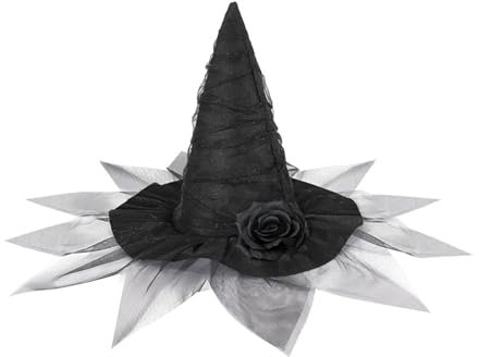Ailan Schwarzer Hut mit transparentem Schleier, komplettes Halloween Kostüm, Kostüm, Kopfbedeckung, Hüte für Erwachsene, Stoff Hexenhut