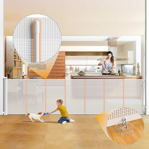 Extra Tall Retractable Baby Gate for Baby, 300 * 105 cm, Black Mesh fabrics, Reinforced Safety, Double Tightening Lock, Extra Wide, Stair Gates for Dogs