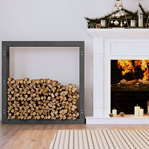 JICHENJIAN Portalegna Grigio 100x25x100 cm Legno Massello di Pino, Portalegna, Scaffale Portalegna, Portalegna in Metallo per Ventilazione per Esterni o Interni Set Portalegna