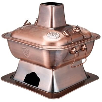 RUVOO Olla China de Carbón Caliente, Olla Caliente Retro Cuadrada, Olla Caliente China De Acero Inoxidable para Acampar, Olla Caliente para El Hogar, Estufa Al Aire Libre Picnic Cocina(A,36CM)