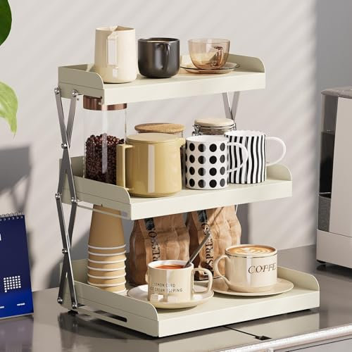 SanDream Regal für Kaffeetassen, 3 Etagen, zusammenklappbarer Kaffeebecher-Organizer, Metall-Tassen-Präsentationsregal, CoffeeBar-Zubehör für Zuhause, Büro – Weiß