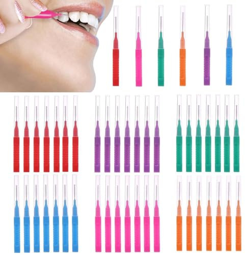 iCovalescent 48 Pcs Interdental Brushes, Tooth Cleaning Tool for Cleaning Gaps Between Teeth(6 Colors)