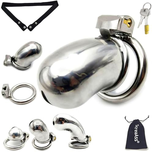 ScreaAss S/M/L Geschlossener Metall Peniskäfig Extrem Mit Gürtel 3 Größen Kleiner Keuschheitskäfig Edelstahl Chastity Cage Cock Cage SM Bondage Keuschheitsgürtel Sex Spielzeug Für Männer,Silver/m,50mm