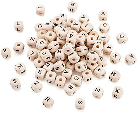 Crafans Buchstabenperlen aus Naturholz, A-Z, Würfel, Alphabet-Perlen, 10 mm, Würfel-Buchstaben, Abstandshalter, Freundschaftsarmband, Schmuckperlen für DIY, Schlüsselanhänger, Armband,