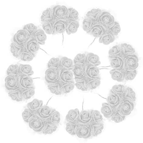 Creative Balloons 72 rosas artificiales de espuma blanca para decoración de bodas, ramos de novia, corona de flores de espuma