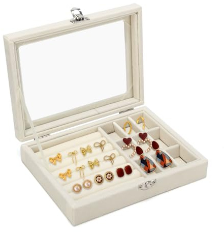 Bieiyhe Joyero de Viaje para Mujer - 1 Nivel Terciopelo Pequeño, Portatil Organizador de Joyas, Estuche para Anillos y Pendientes