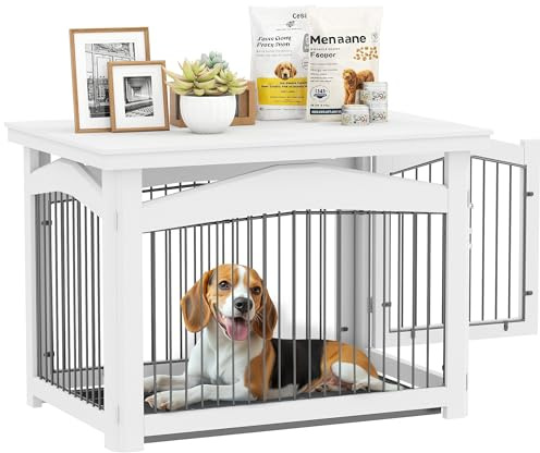 PawHut Jaula para Perros Medianos 3 en 1 Mesa Auxiliar Barrera para Perros con Puerta con Pestillo Tapa Superior Desmontable y Bandeja Extraíble 82,5x57,5x59,5 cm Blanco