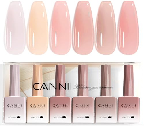 CANNI UV Nagellack Set 6 Farben Gellack 9ml | Transparent Nude Violett Beige Rosé Violett Farbgel Gelnägel UV Lack Soak Off Gel Nail Polish gellack für UV Lampe