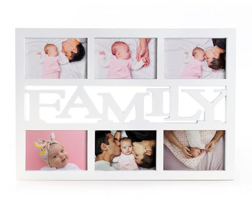 Universal Stock Marco de Fotos - Collage 6 Fotos Familia, Decoración para Pared, Tamaño 49 x 34 cm, Portafotos Múltiple - Regalo Personalizado Ideal - Color Blanco