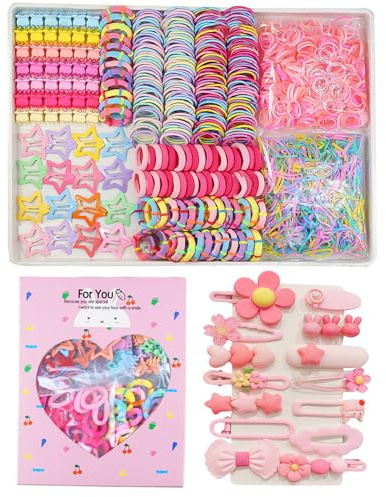 889 pcs Elastic Hair Ties for Girls Hair Accessories Ponytail Holders Colorful Rubber Bands Set with 14 pcs Cute Hair Clip