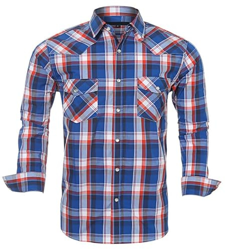 Rankitutu Westernhemden für Herren mit Schnappknöpfen Regular Fit Karo Langarmhemden Casual(011-L)