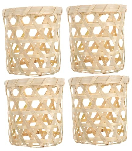 SOLUSTRE Lot De 4 Porte-Bougies Chauffe-Plat Tissés En Bambou Naturel Manchons De Tasse Résistants À La Chaleur Pour Décoration Maison Fêtes Ambiance Intime