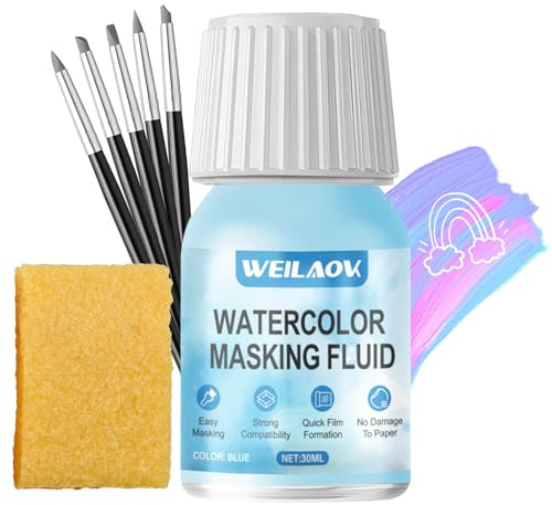 WEILAOK Drawing Gum, Fluido di mascheratura Acquerello, Blu - 30 ml | Drawing Gum acquerello, Gomma di mascheramento per coprire e contorno precisi, accessori inclusi